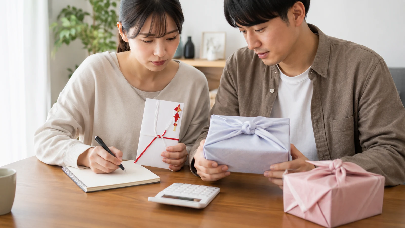 現金の出産祝いと内祝いの金額を計算するイメージ