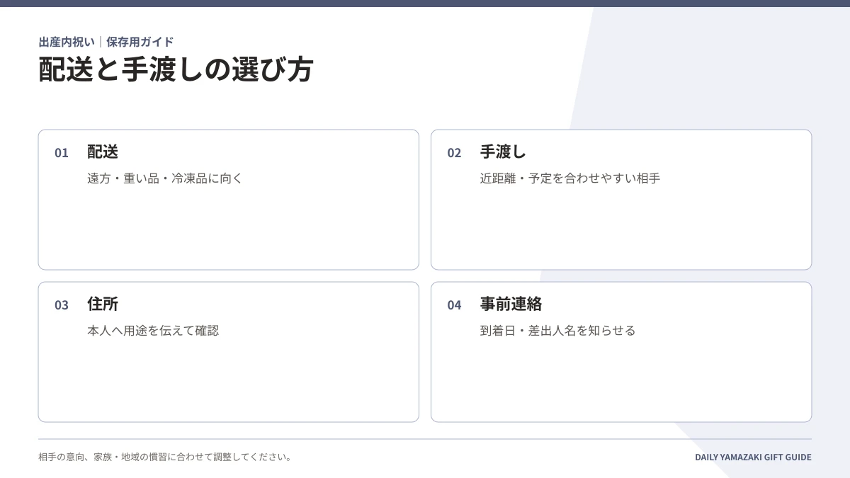 配送と手渡しの選び方|配送・手渡し・住所・事前連絡