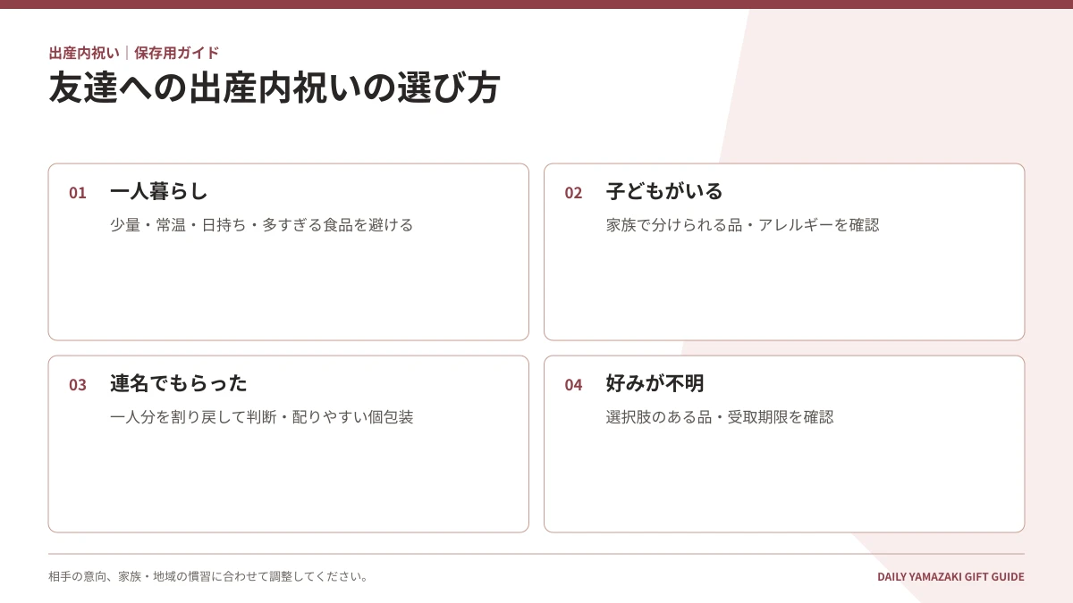 友達への出産内祝いの選び方|一人暮らし・子どもがいる・連名でもらった・好みが不明