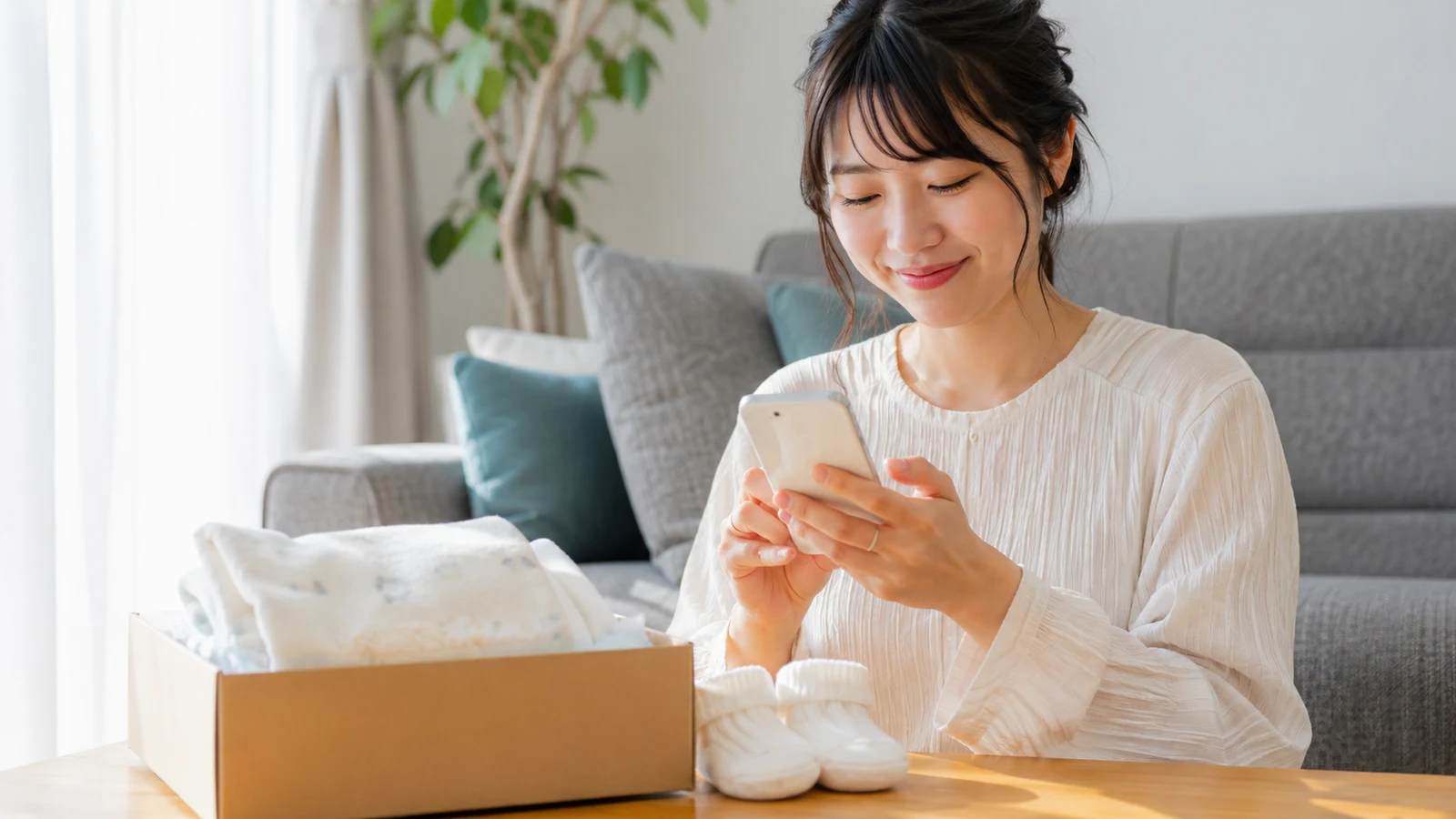 スマートフォンで出産祝いのお礼LINEを送るイメージ
